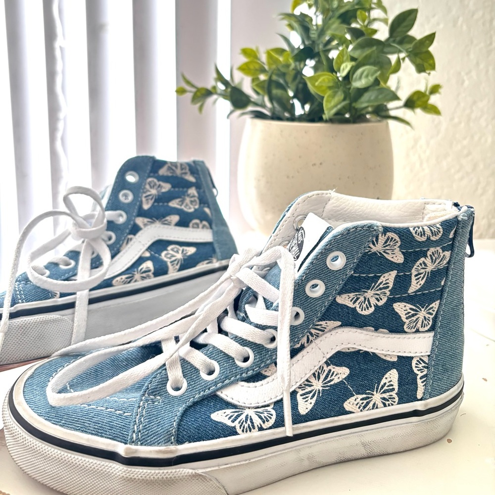 Vans Blue and White Butterfly High-Top Sneakers